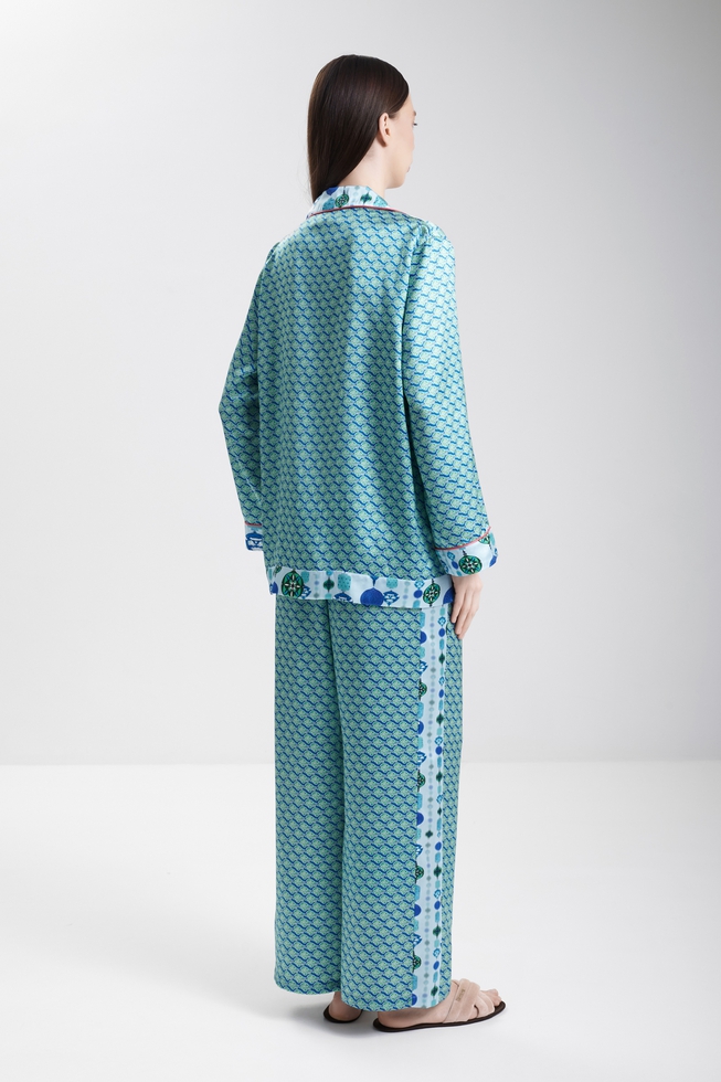  Женская шелковая пижама с брюками  2