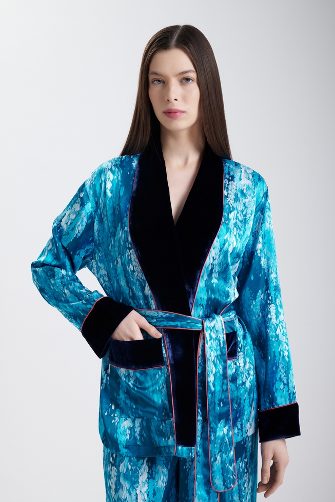  Женский шелковый халат с брюками  3