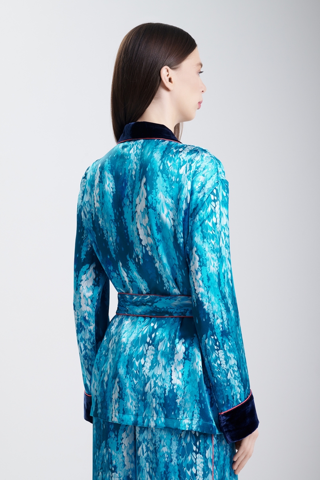  Женский шелковый халат с брюками  4