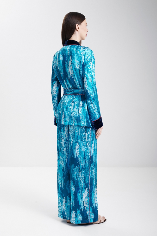  Женский шелковый халат с брюками  2