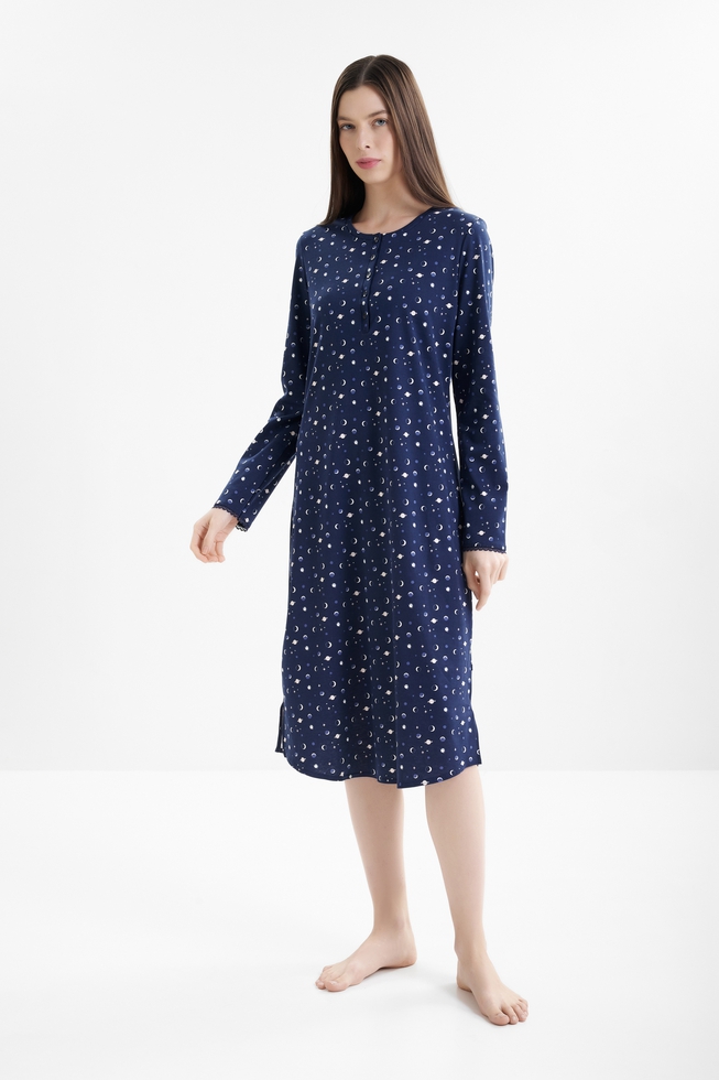 Женская длинная сорочка из хлопка с принтом  1