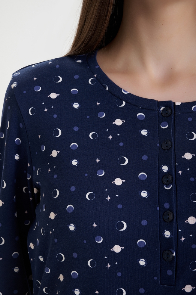 Женская длинная сорочка из хлопка с принтом  4