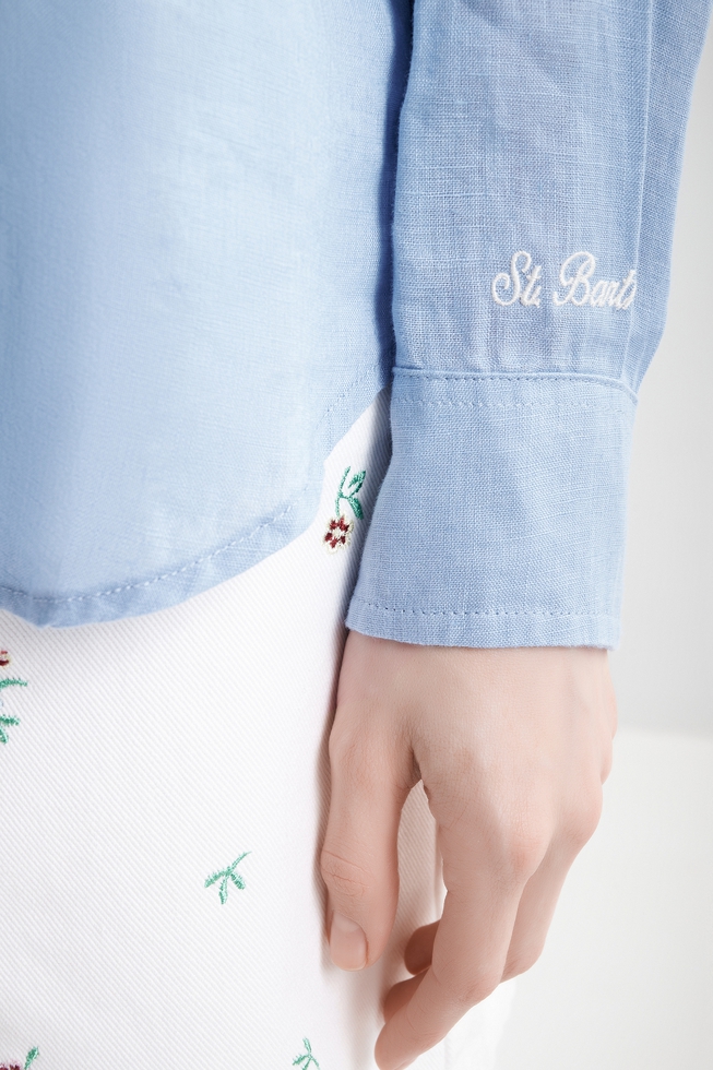 Льняная блузка с длинным рукавом 4