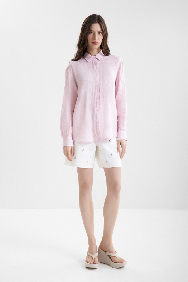 Льняная блузка с длинным рукавом 3