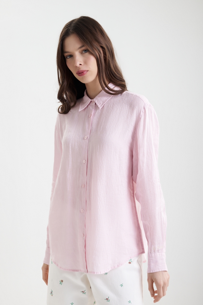 Льняная блузка с длинным рукавом 1