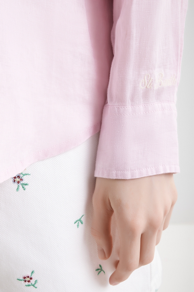 Льняная блузка с длинным рукавом 4