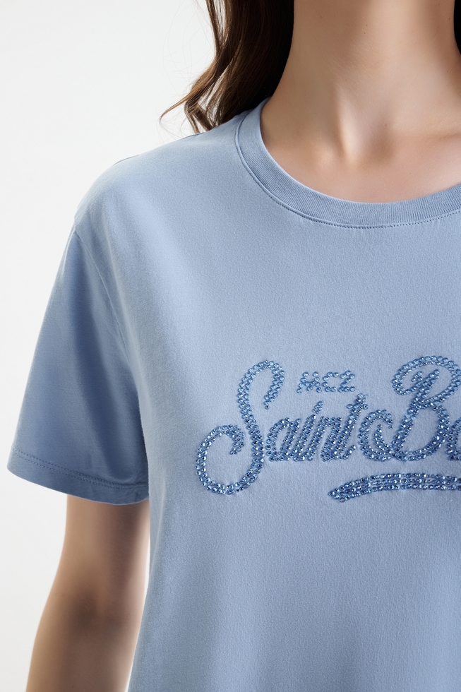 Женская хлопковая футболка со стразами  4