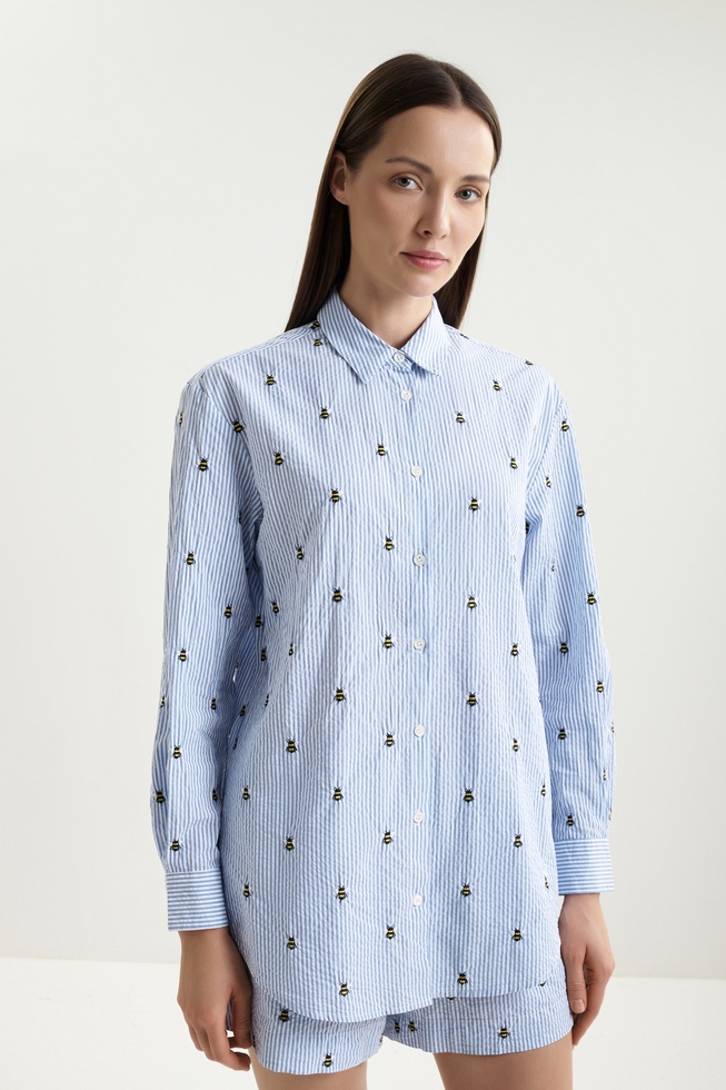 Хлопковая блузка с длинным рукавом 1