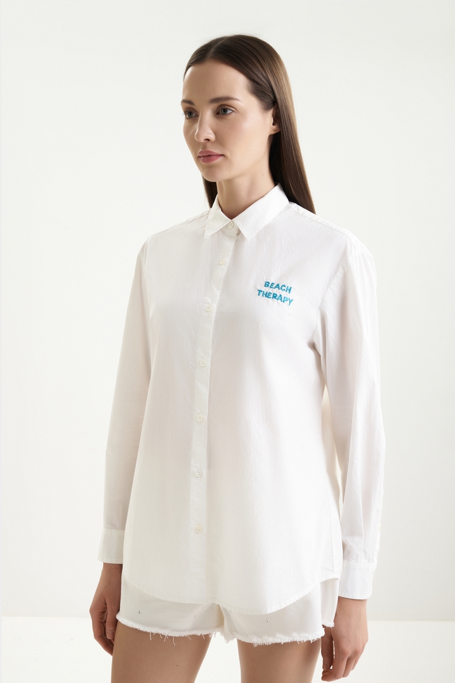 Хлопковая блузка с длинным рукавом 1