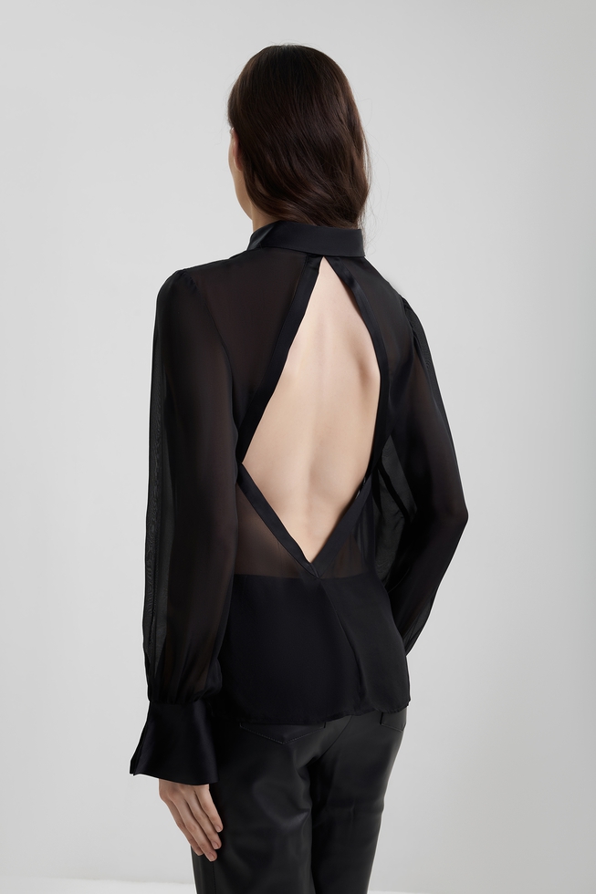Черная шелкова блузка с длинным рукавом 3