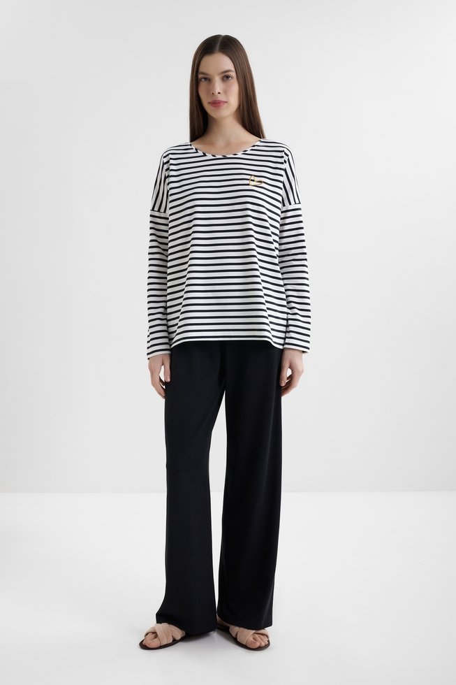  Женский домашний лонгслив в полоску  3