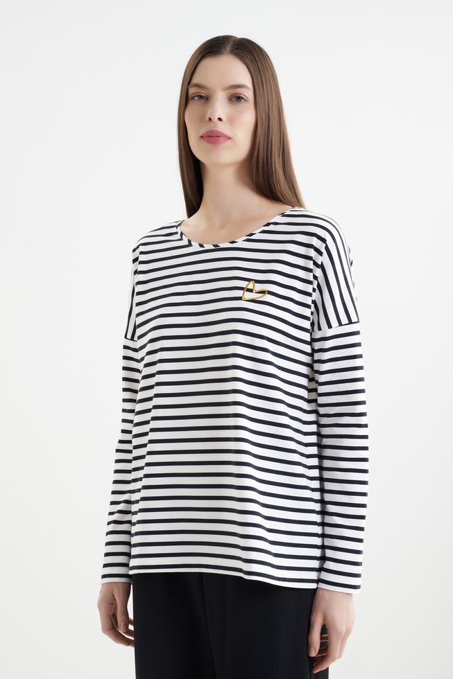  Женский домашний лонгслив в полоску  1