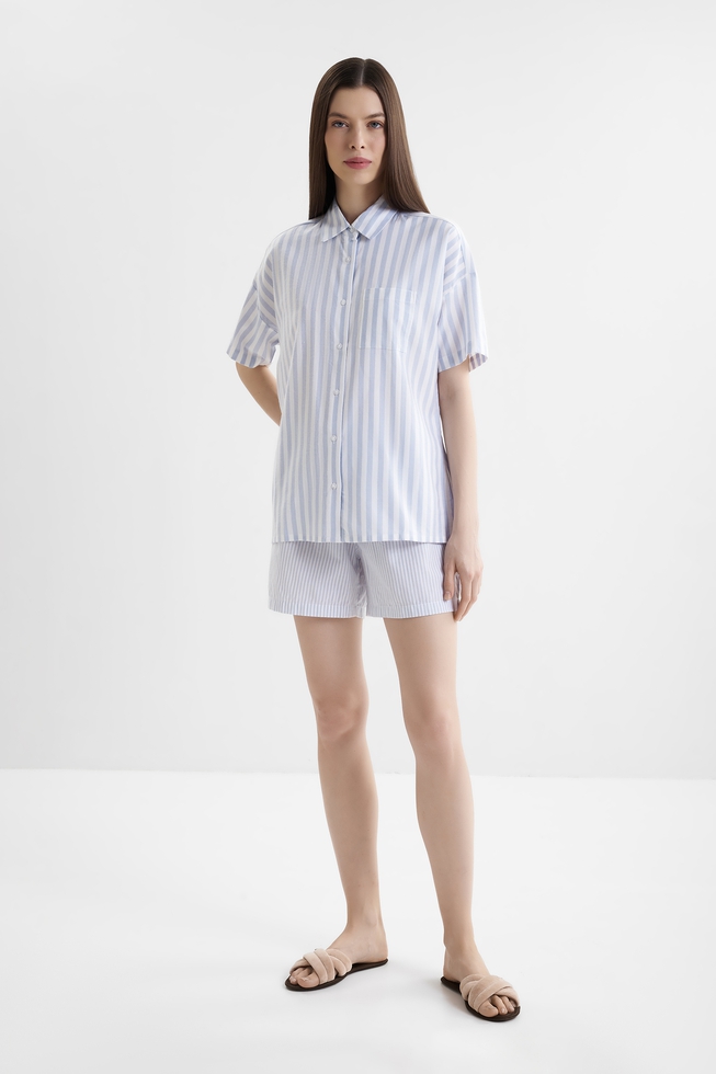 Женская домашняя пижамная рубашка-топ в полоску 3