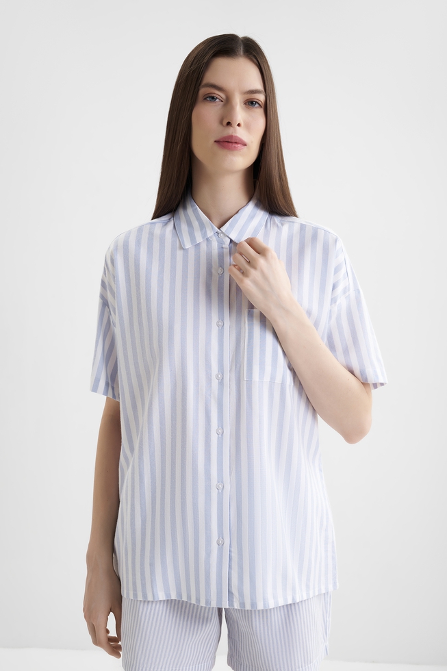 Женская домашняя пижамная рубашка-топ в полоску 1