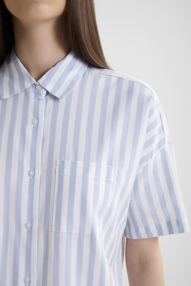 Женская домашняя пижамная рубашка-топ в полоску 4