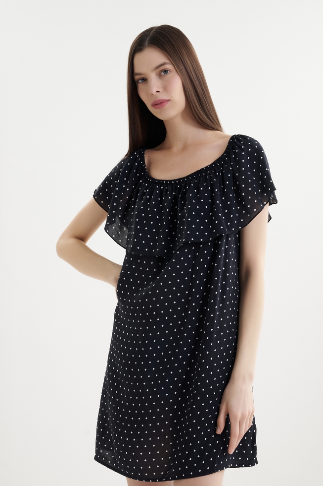  Короткое пляжное платье в горошек  4