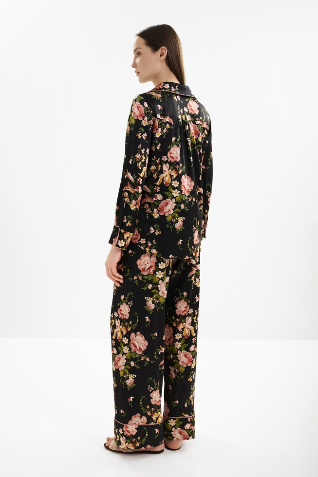 Женская шелковая пижама с брюками 2