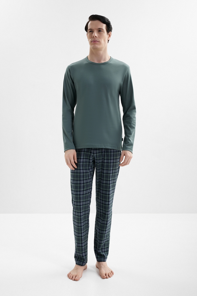 Мужская хлопковая пижама с брюками 1