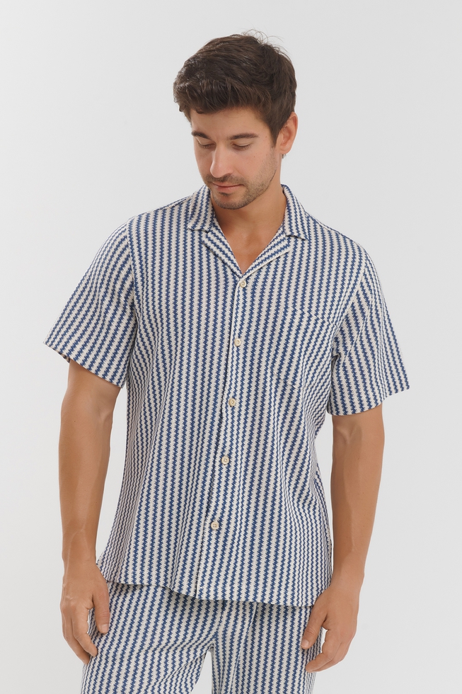 Мужская хлопковая рубашка с коротким рукавом 1