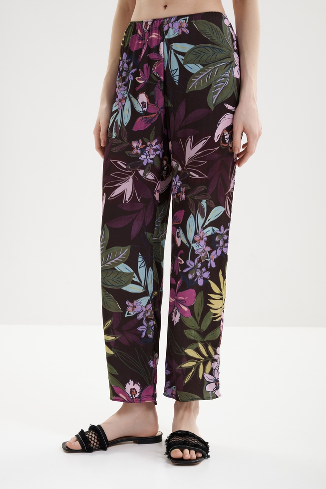 Женские домашние брюки с цветочным принтом  1