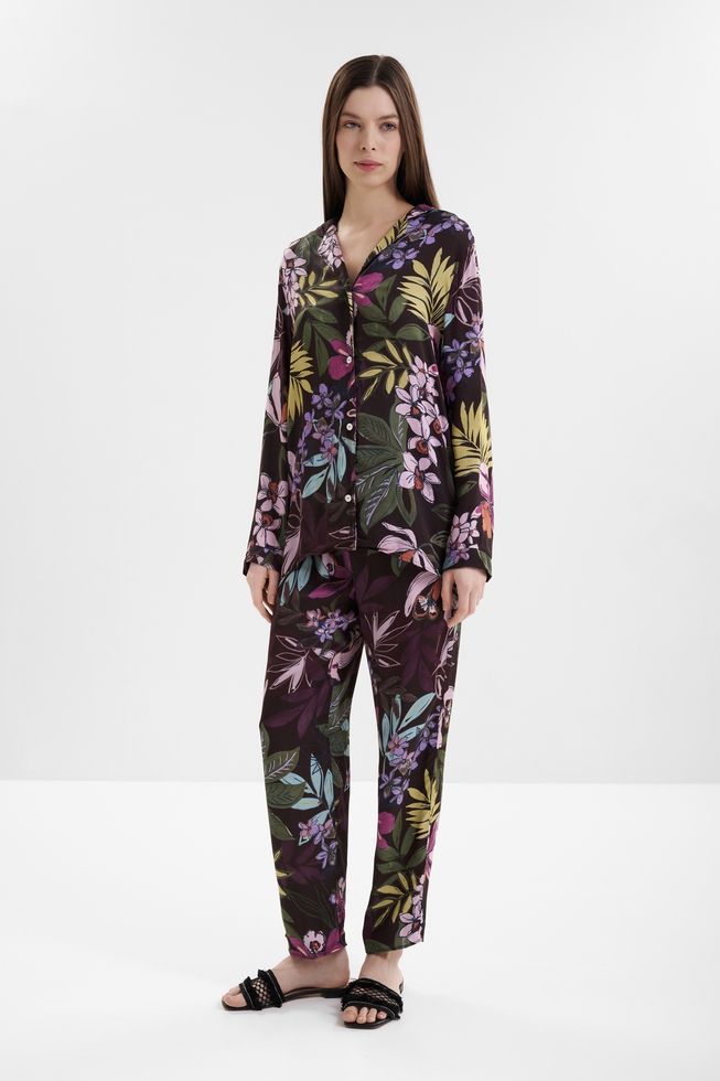 Женская пижамная блузка с цветочным принтом  2