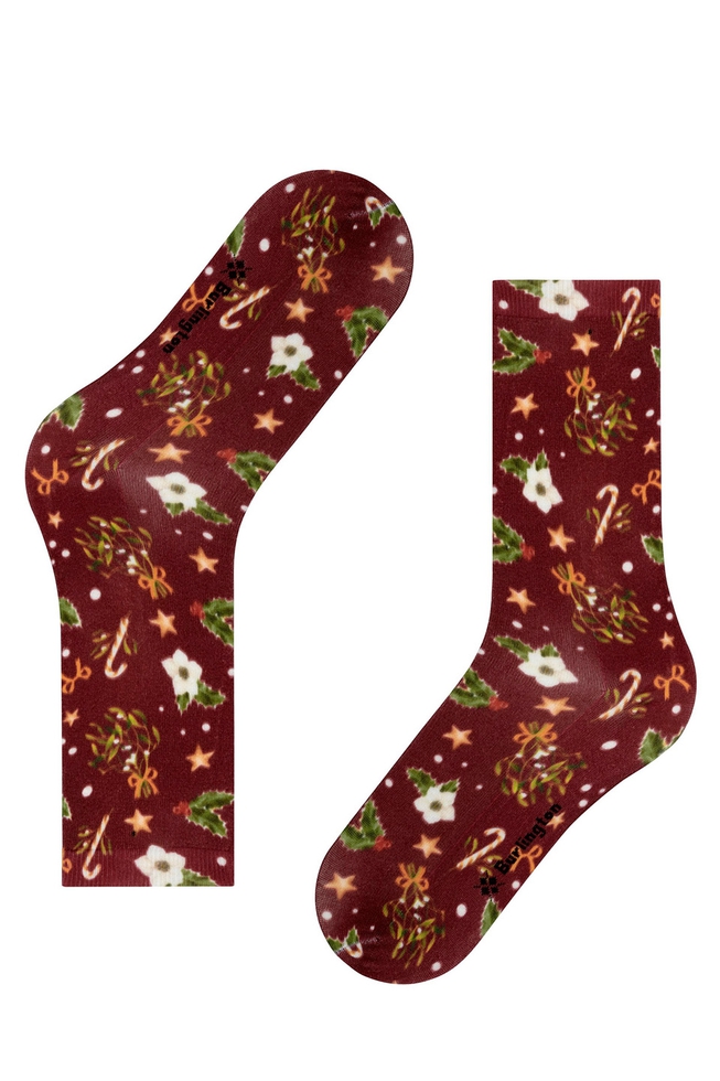 Носки женские бордовые с рисунком 4