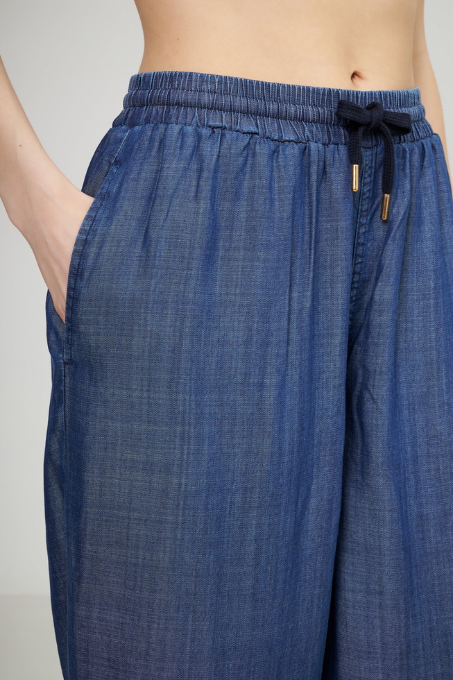 Женские широкие синие брюки 4