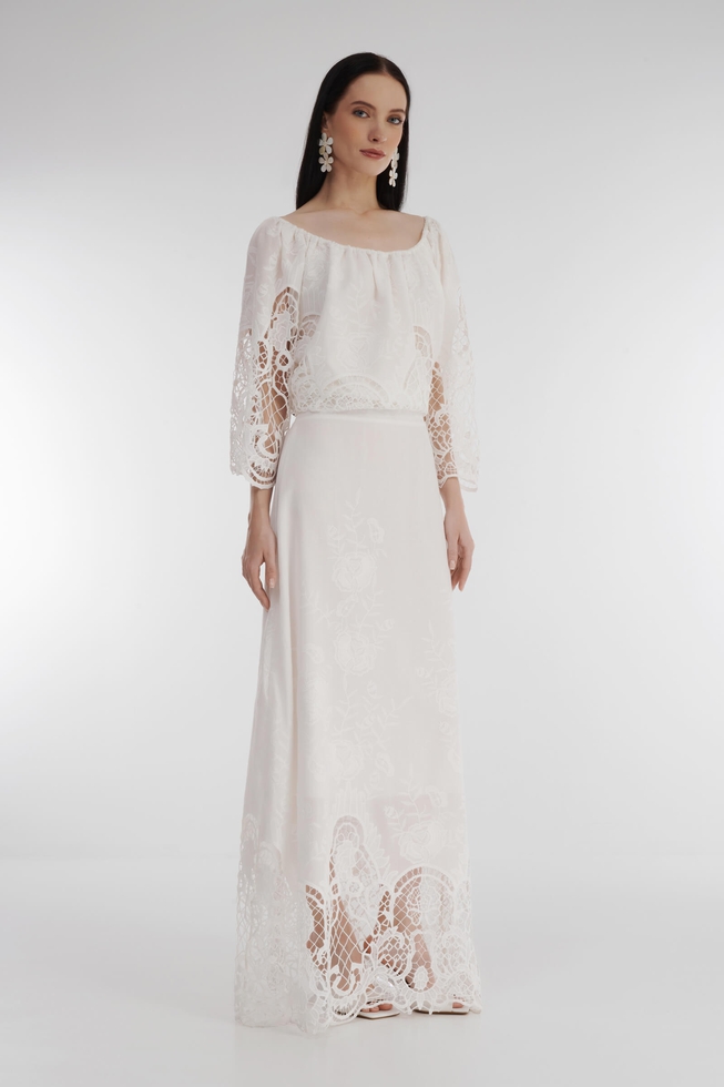 Белая длинная юбка с кружевом 4