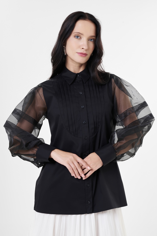 Черная блузка с длинным рукавом 1