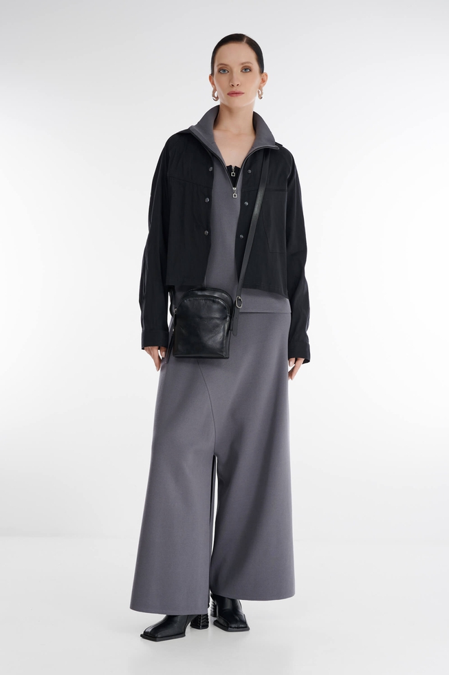 Женские серые широкие брюки 4