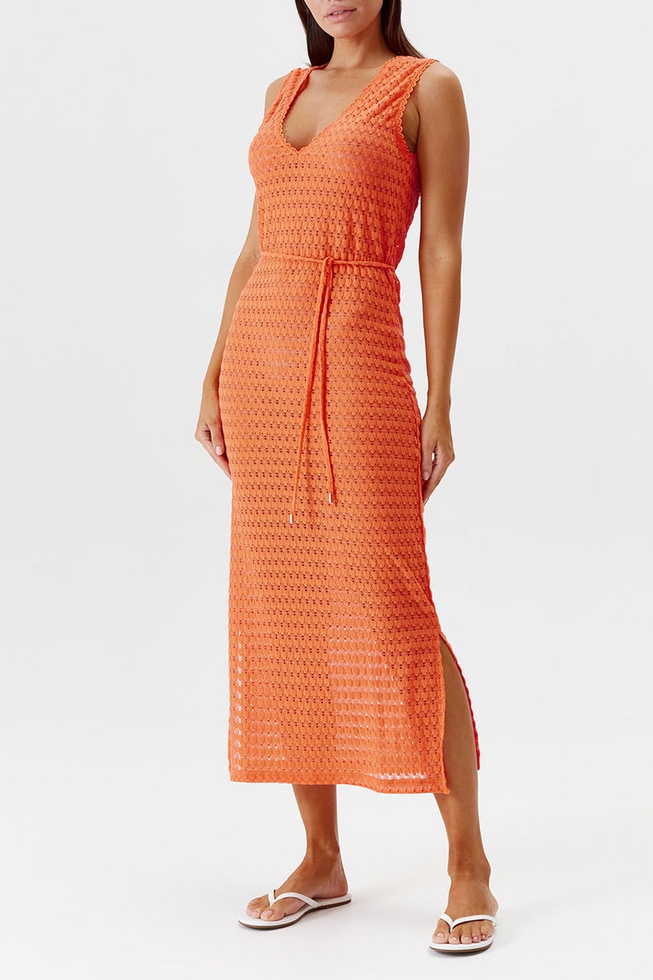 Пляжное оранжевое длинное платье 2