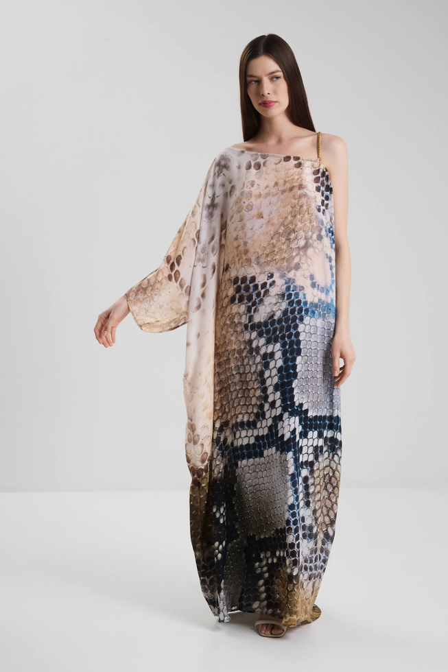 Длинное платье из шёлка с анималистичным принтом  1