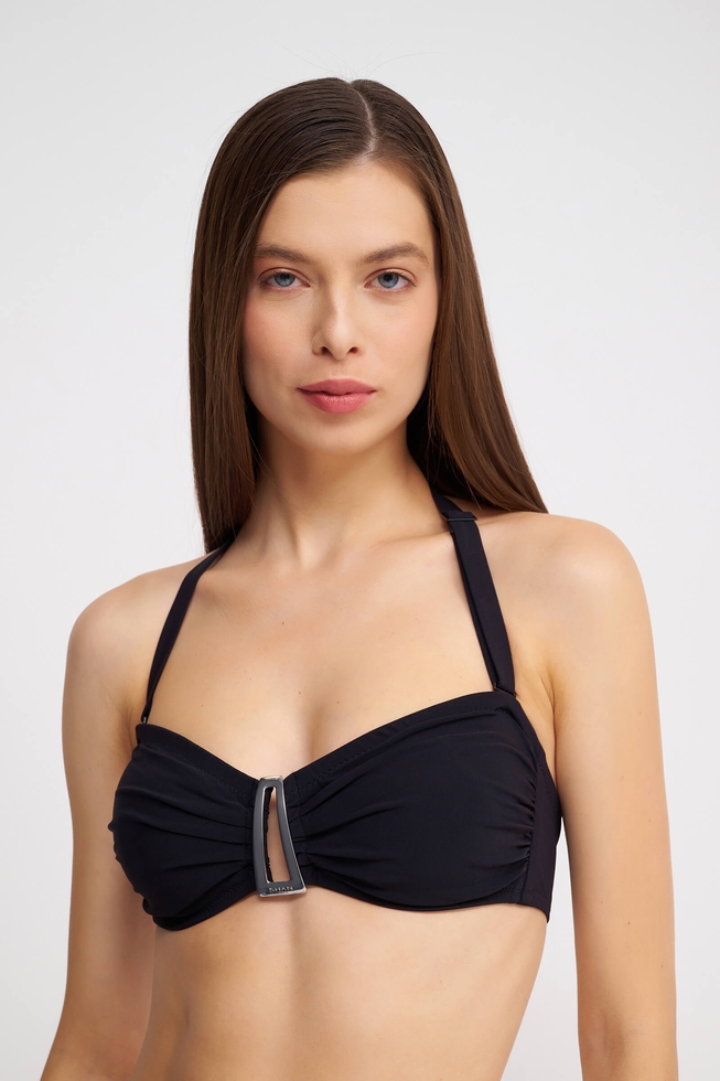 Чёрный купальный лиф-бандо с мягкими чашками 1