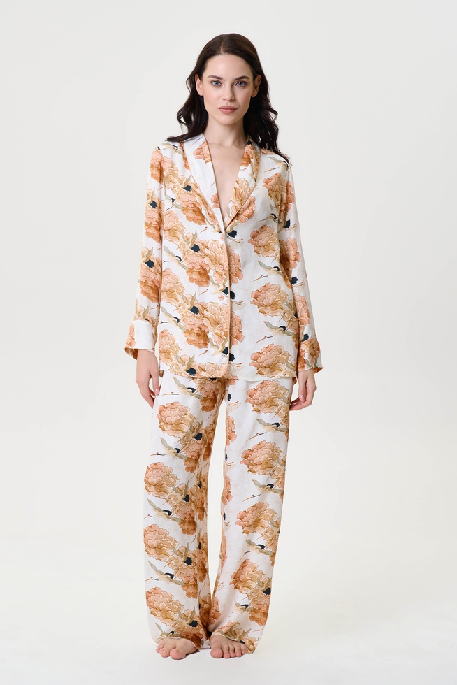 Женская домашняя рубашка с цветочным принтом  5