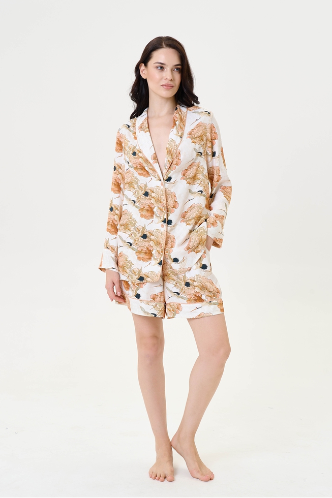 Женская домашняя рубашка с цветочным принтом  4