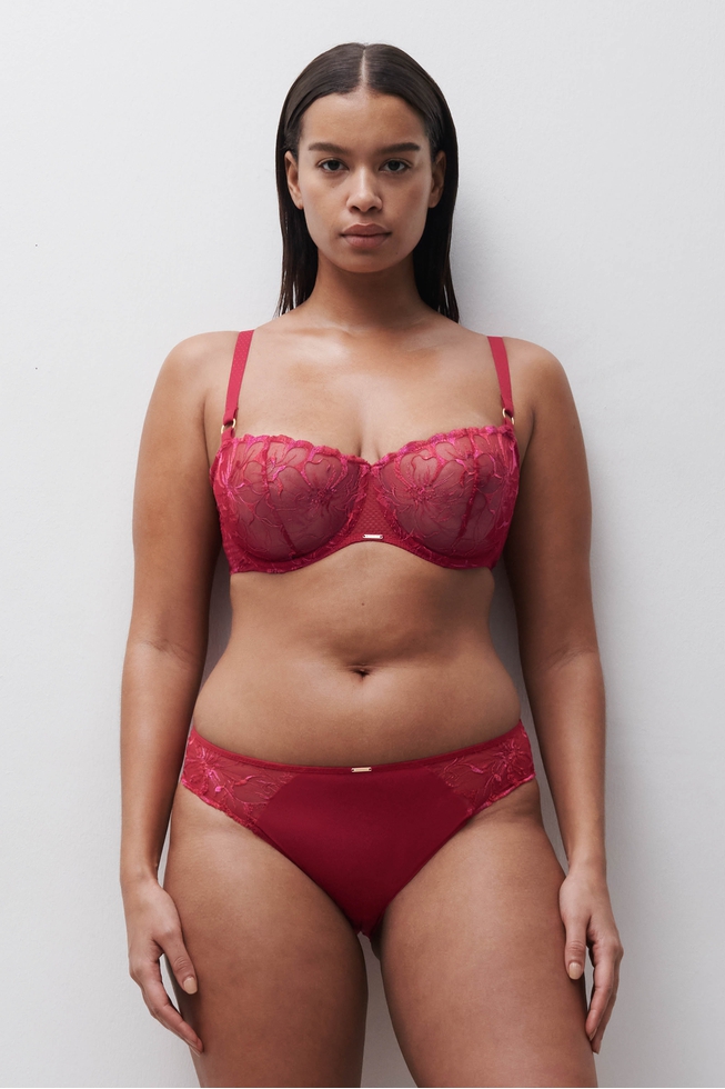  Красный бюстгальтер-балконет на косточках с вышивкой  3