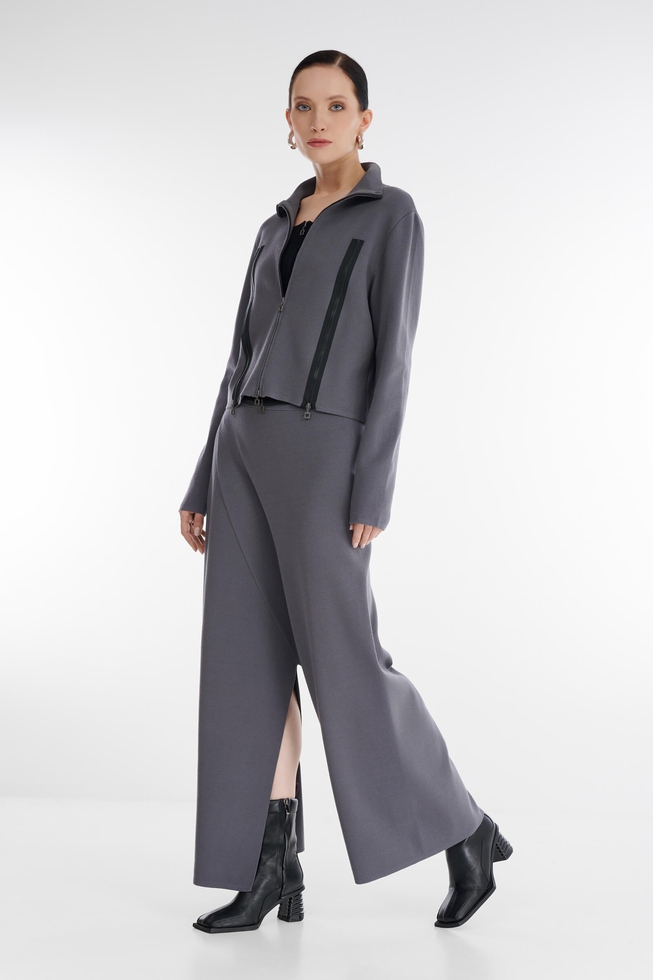 Женские серые широкие брюки 5