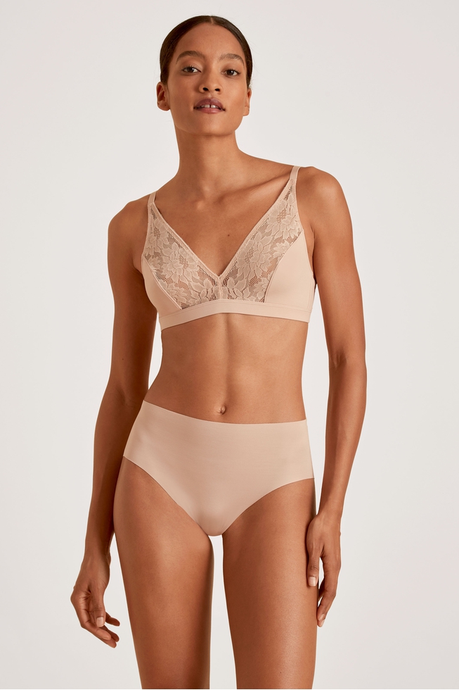  Женские кружевные бежевые высокие трусы-слипы  1