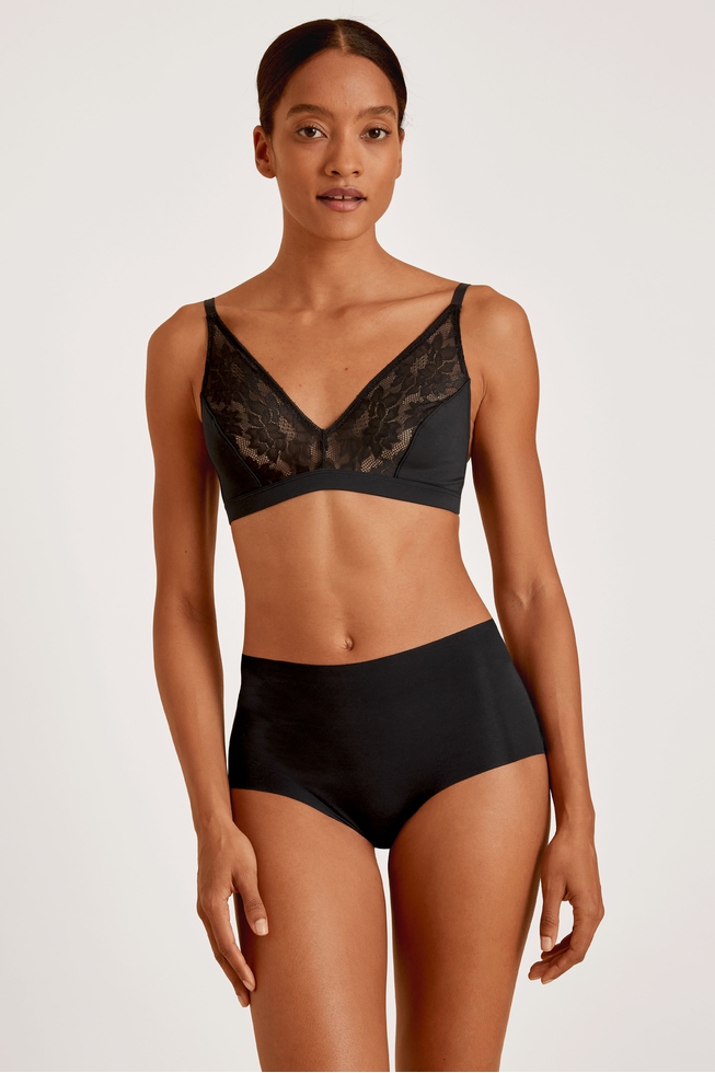  Женские кружевные черные высокие трусы-слипы  1