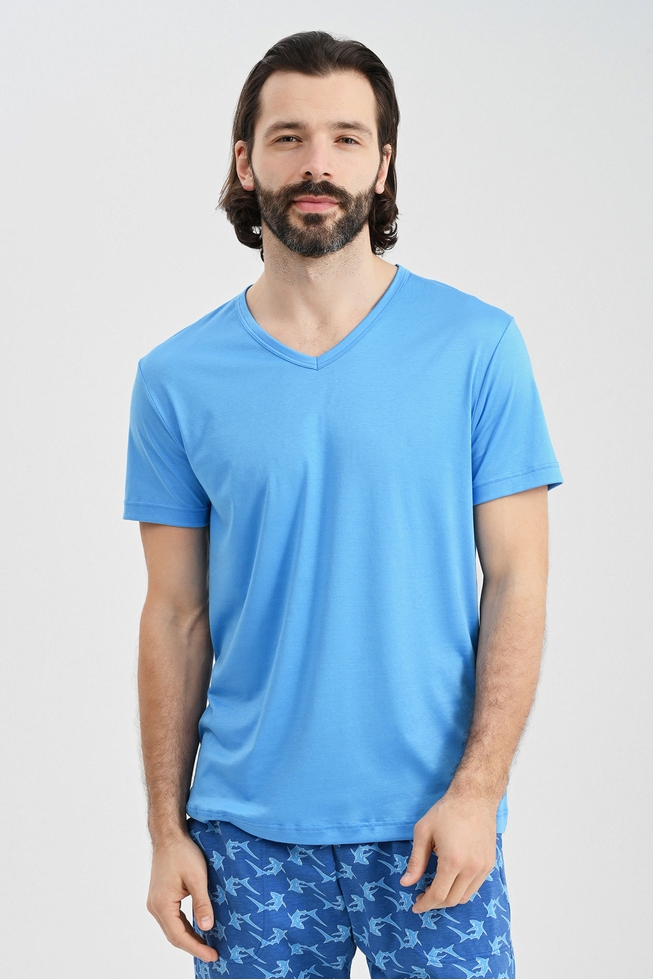 Мужская голубая домашняя футболка 1