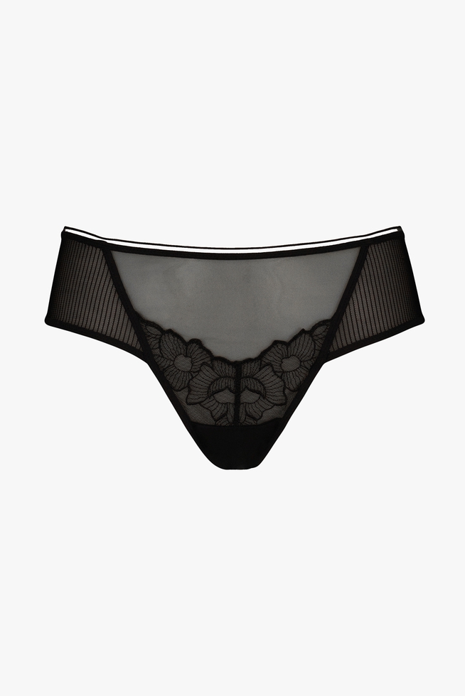 Женские чёрные трусы-танга с вышивкой  5