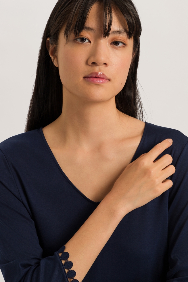 Женская хлопковая синяя пижама с брюками 3