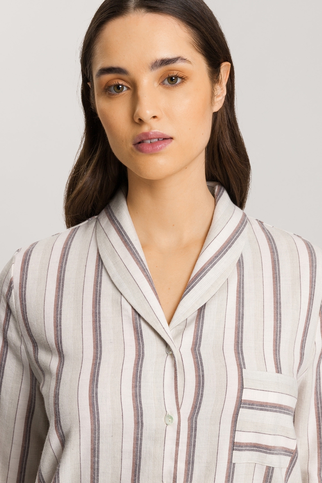  Женский домашний хлопковый топ-рубашка в полоску  3