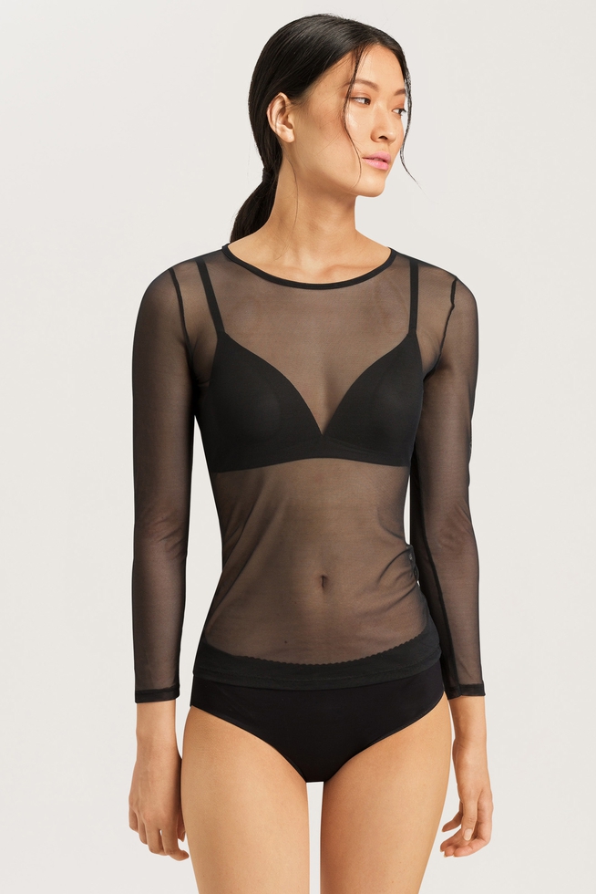 Женская черная полупрозрачная водолазка 1