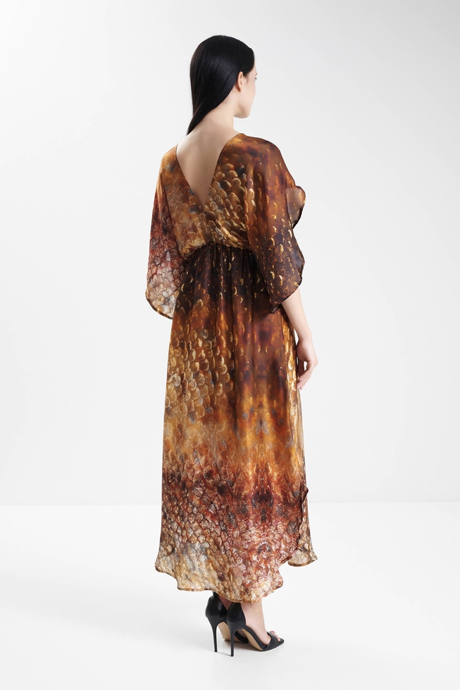 Длинное платье из шёлка с анималистичным принтом  2