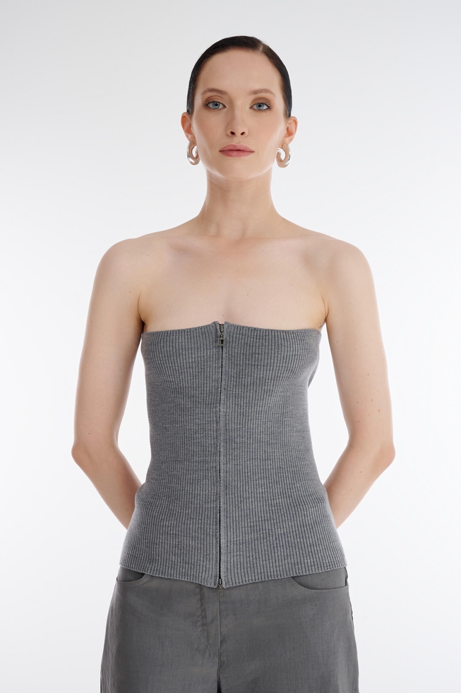 Женский серый топ на молнии 1