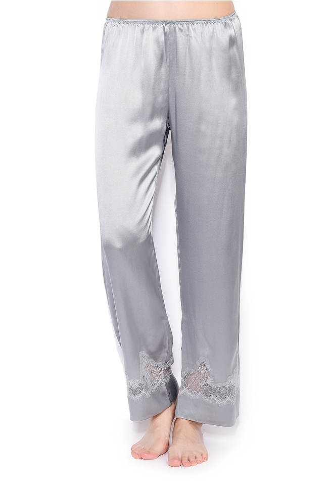 Шелковые пижамные брюки с кружевом 1