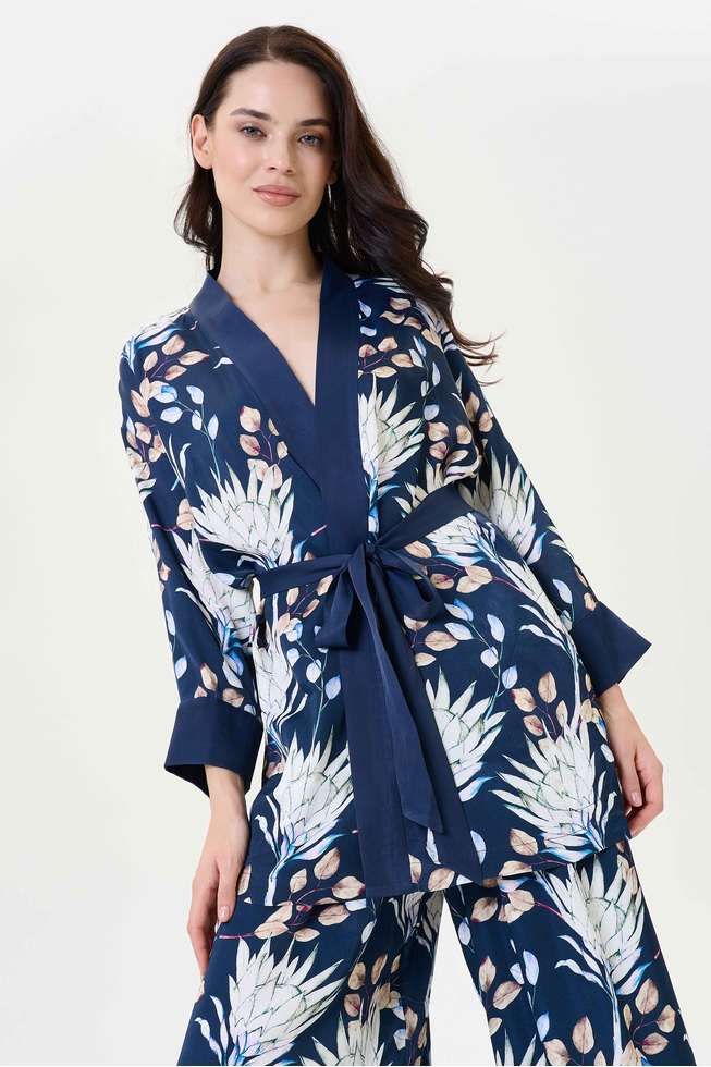  Женский домашний халат-кимоно с цветочным принтом 1