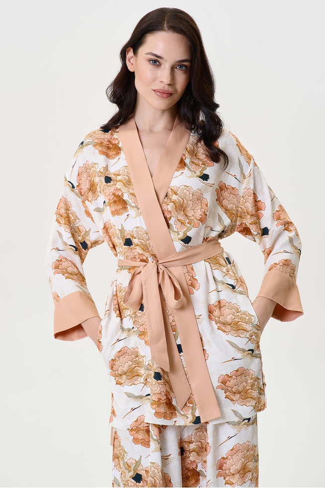  Женский домашний халат-кимоно с цветочным принтом 1