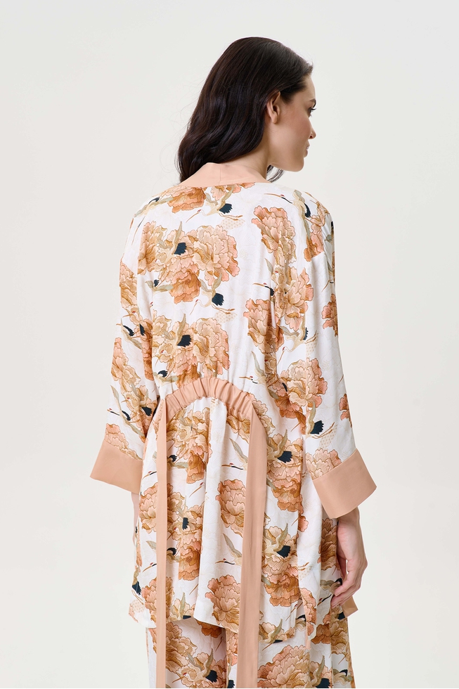  Женский домашний халат-кимоно с цветочным принтом 4